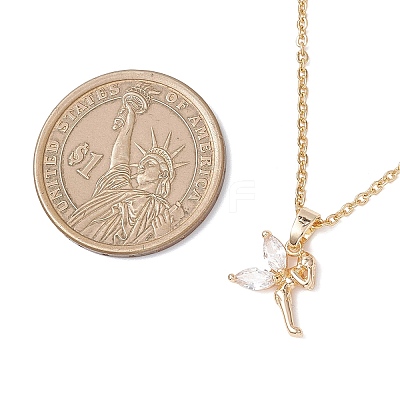 Fairy Brass Pave Clear Cubic Zirconia Pendant 304 Stainless Steel Cable Chain Necklaces for Women NJEW-JN05600-1