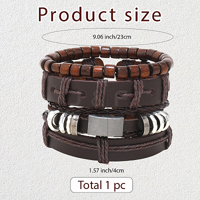 1Pc Cowhide & Imitation Leather Cord Knitted Multi-strand Bracelets AJEW-GF0011-50F-1