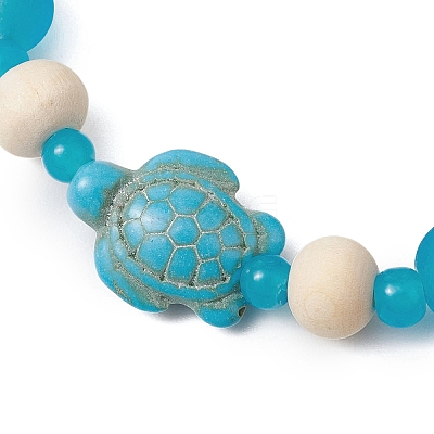 Synthetic Turquoise & Wood & Glass Beaded Stretch Bracelets for Boys Girls BJEW-JB11125-01-1