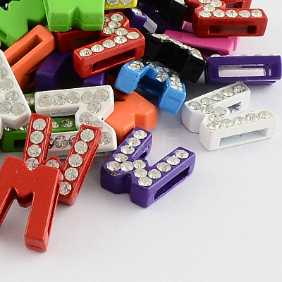Mixed Color Zinc Alloy Grade A Rhinestone Letter Slide Charms ALRI-S130-W-1
