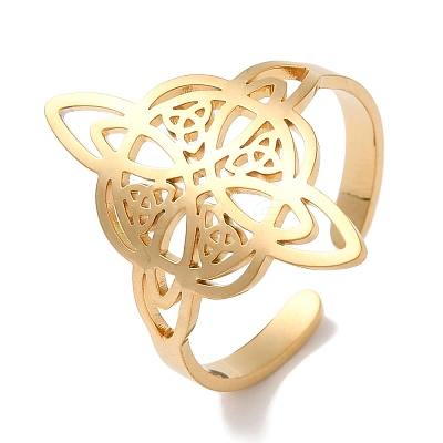 304 Stainless Steel Witch Knot Open Cuff Rings for Women AJEW-U005-01G-1