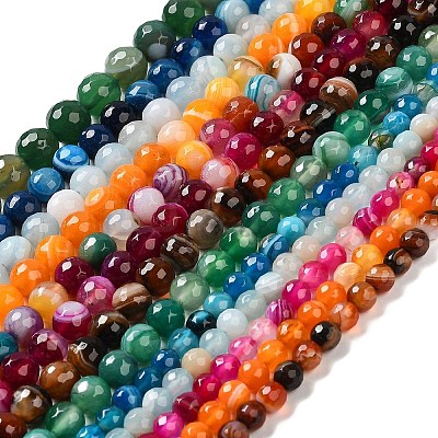 Natural Striped Agate/Banded Agate Beads Strands G-A246-6mm-15-1