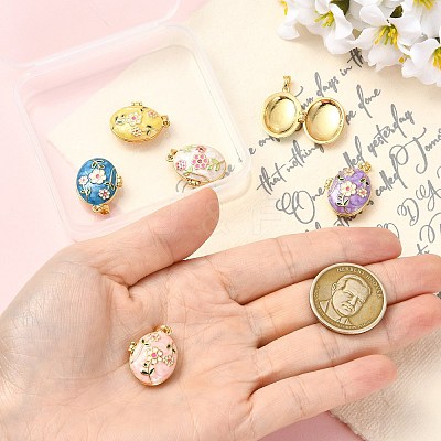 6Pcs 6 Colors Brass Enamel Locket Pendants KK-CJ0005-72-1