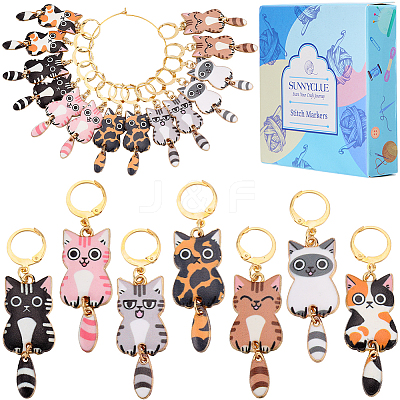 1 Set Cat Shape Alloy Enamel Pendant Locking Stitch Markers HJEW-SC0001-63-1
