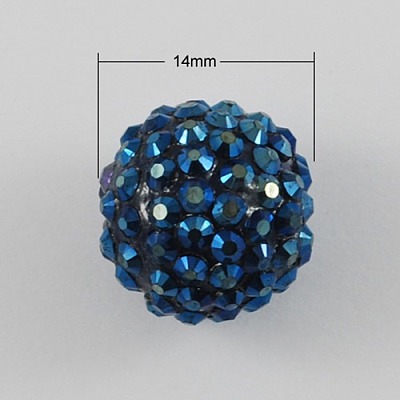 Steel Blue Chunky Resin Rhinestone Ball Beads for Chunky Kids Necklace Jewelry X-RESI-S260-14mm-S16-1
