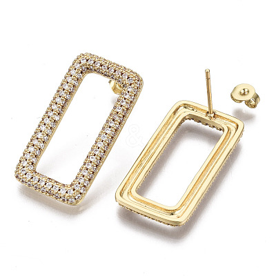 Brass Micro Pave Clear Cubic Zirconia Stud Earrings EJEW-T046-13G-NF-1