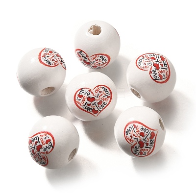 Valentine's Day Element Printed Wood Beads WOOD-R002-01-06-1