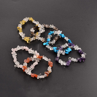 Chips Gemstone Beaded Stretch Bracelets BJEW-JB01825-1