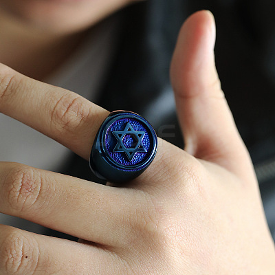 Star of David Pattern 304 Stainless Steel Finger Rings for Men FS-WGD55C6-04-1