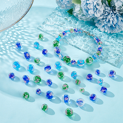 90Pcs 9 Styles Handmade Luminous Inner Flower Lampwork Beads LAMP-PH0001-26-1