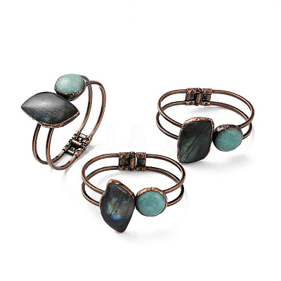 Natural Amazonite & Labradorite Hinged Bangles BJEW-A015-02R-1