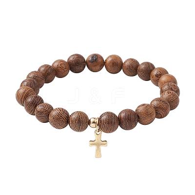5Pcs 5 Style Natural Wenge Wood Round Beaded Stretch Bracelets Set BJEW-JB10012-1