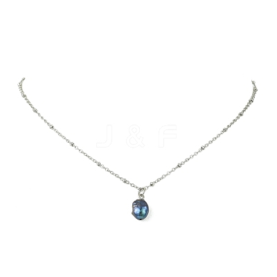 Natural Cultured Freshwater Pearl Potato Pendant 304 Stainless Steel Satellite Chain Necklaces for Women NJEW-JN06346-1