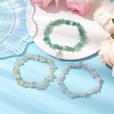 3Pcs 3 Styles Natural White Moonstone & Citrine & Green Aventurine Chips Stretch Bracelets Sets BJEW-JB11076-04-1