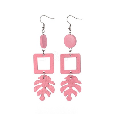Painted Poplar Wood Dangle Earrings EJEW-JE03509-M-1