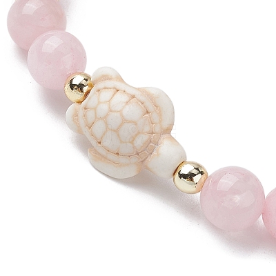 Tortoise Synthetic Turquoise & Natural Rose Quartz Stretch Bracelets for Women BJEW-JB10106-02-1