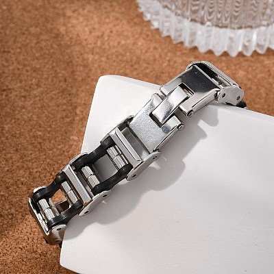 Great Valentines Day Gifts for Boyfriend 304 Stainless Steel Silicone Bracelets BJEW-I129-B-1