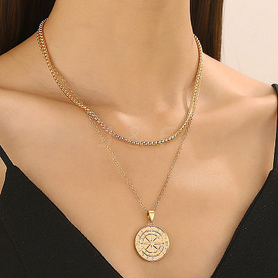 Compass Alloy Double Layer Pendant Necklaces for Women WH-WG93E93-01-1