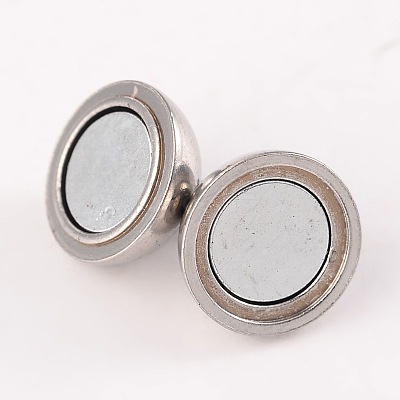 Tarnish Resistant Round 304 Stainless Steel Magnetic Clasps with Loops STAS-N014-01-12mm-1