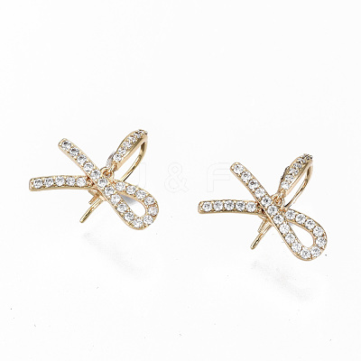 Brass Micro Pave Clear Cubic Zirconia Earring Hooks KK-S356-135G-NF-1