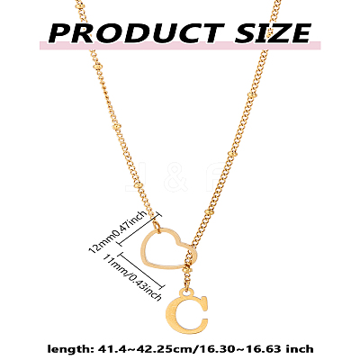 1Pc Letter & Heart Stainless Steel Lariat Necklaces for Women NJEW-LP0002-87G-C-1