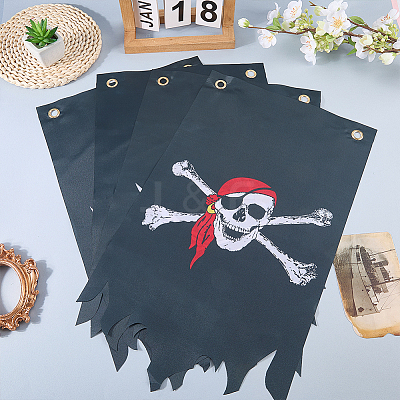 4Pcs Polyester Halloween Pirate Skull Flag Banner Double Sided Indoor Outdoor Decoration AJEW-WR0003-45-1