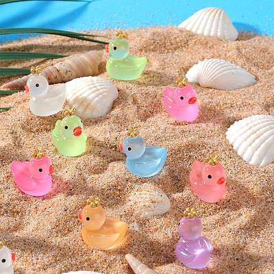 80Pcs 8 Colors Luminous Resin Crown Duck Ornaments RESI-SZ0003-38-1