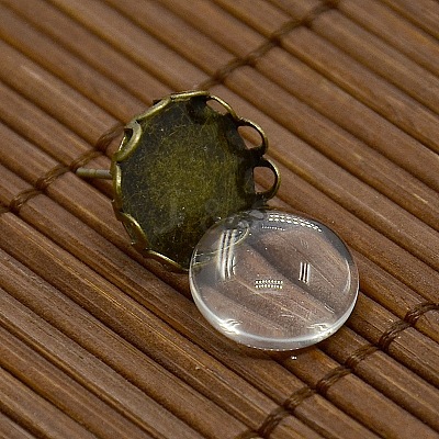 12x5~6mm Dome Transparent Glass Cabochons and Antique Bronze Brass Ear Stud Findings for DIY Stud Earrings DIY-X0180-AB-NF-1