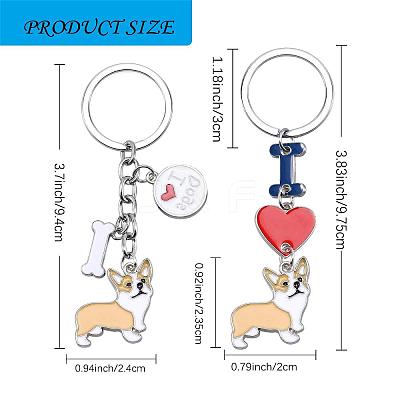 WEWAYSMILE 2 pcs Dog Keychain Car Keychain Pet Pendant Key-Ring Lovely Dog Key-ring Portable Metal Keychain Gift for Pet Lover Birthday Puppy Theme Party Supplies (Yellow Corgi) JX789A-1
