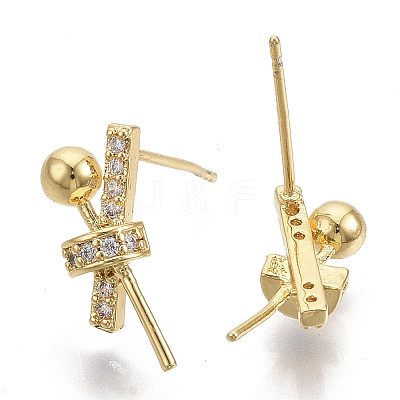 Brass Micro Pave Clear Cubic Zirconia Stud Earring Findings KK-N230-07-NF-1
