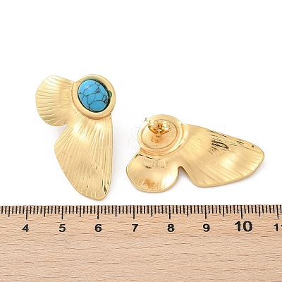 Flower 304 Stainless Steel Synthetic Turquoise Stud Earrings for Women EJEW-U046-16G-1