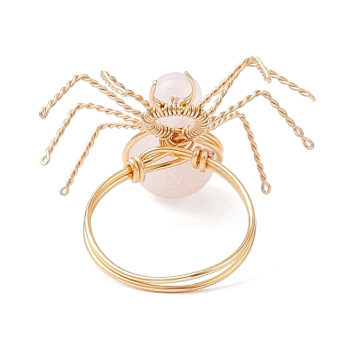 Natural Rose Quartz Beaded Finger Rings RJEW-TA00210-04-1