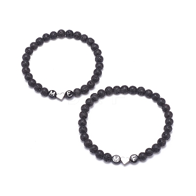 2Pcs Natural Lava Rock Stretch Bracelets Set BJEW-JB08673-01-1