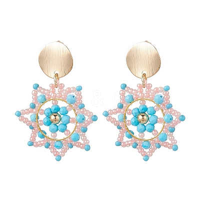 Handmade Glass Seed Beads Flower Dangle Stud Earrings EJEW-MZ00570-1