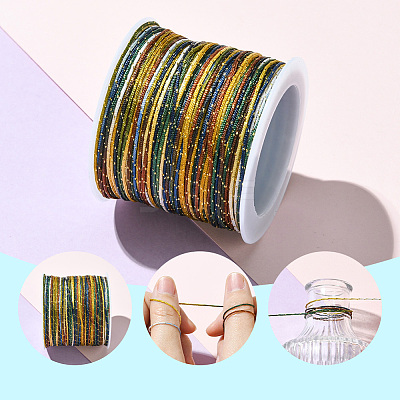 3 Rolls 3 Colors Segment Dyed Nylon Braided Cord with Gold Thread WCOR-SC0001-01-1