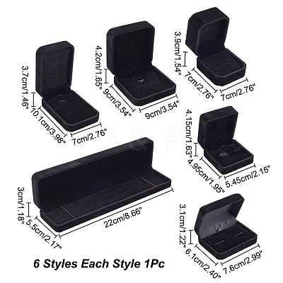 6Pcs 6 Styles Velvet Jewelry Gift Storage Boxes for Earrings Necklaces Bracelets CON-PH0003-18-1