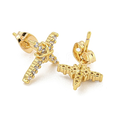 Brass Micro Pave Cubic Zirconia Ear Studs EJEW-P261-25B-G-1