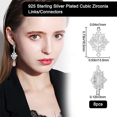 8Pcs Brass Clear Cubic Zirconia Rhombus Links Connector Charms ZIRC-BBC0003-73-1