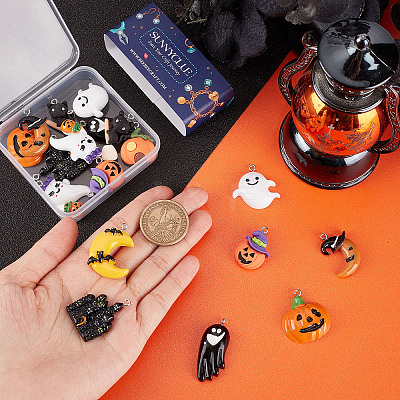 20Pcs 10 Styles Halloween Opaque Resin Pendants RESI-SC0002-49-1