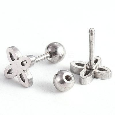 Tarnish Resistant 201 Stainless Steel Flower Barbell Cartilage Earrings EJEW-R147-29-1
