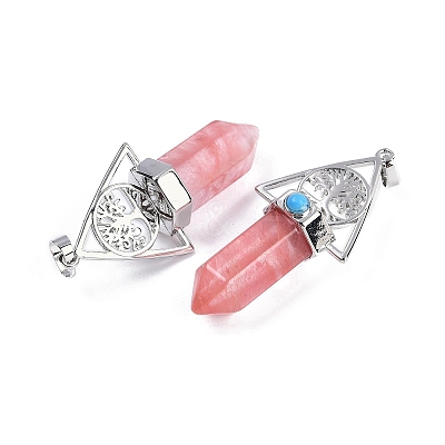 Cherry Quartz Glass Faceted Pointed Bullet Big Pendants G-H076-02P-06-1