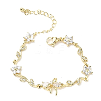 Brass Micro Pave Cubic Zirconia Link Chain Bracelets for Women BJEW-C156-04E-04G-1