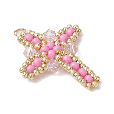 7Pcs 7 Colors Glass Seed Beaded Cross Pendants PALLOY-MZ00826-1