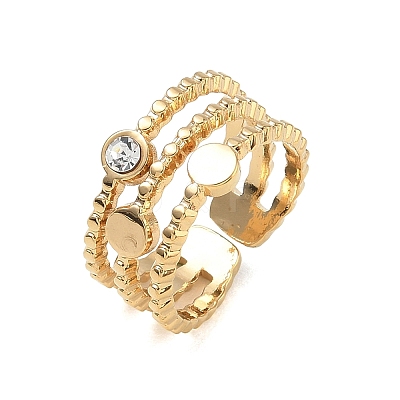 304 Stainless Steel Pave Clear Cubic Zirconia Cuff Open Rings for Women RJEW-F207-03F-G-1