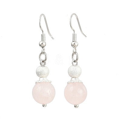 Brass Natural Rose Quartz Dangle Earrings EJEW-JE06588-01-1
