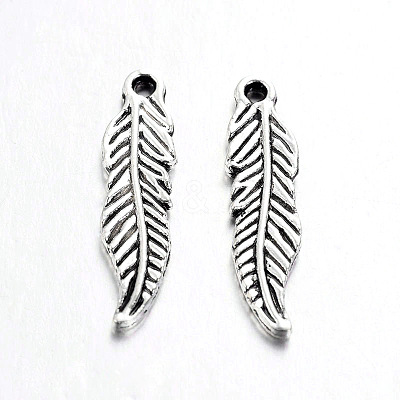 Tibetan Style Alloy Feather Pendants TIBEP-20476-AS-NR-1