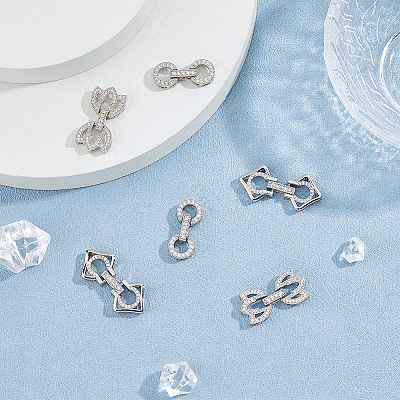 6Pcs 3 Styles Rack Plating Brass Micro Pave Clear Cubic Zirconia Fold Over Clasps KK-HS0001-02P-1