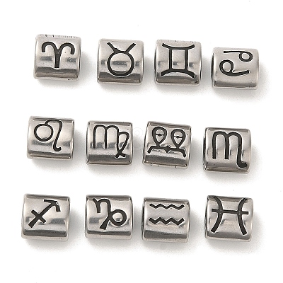 12Pcs Oval with Constellation 304 Stainless Steel Beads STAS-E215-05AS-M-1