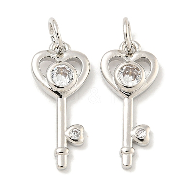 Rack Plating Brass Micro Pave Clear Cubic Zirconia Pendants KK-B093-11P-1