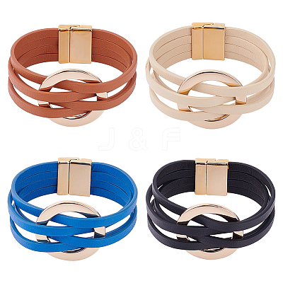 4Pcs 4 Colors PU Leather Multi-strand Bracelets Set with Magnetic Clasps BJEW-AN0001-77-1